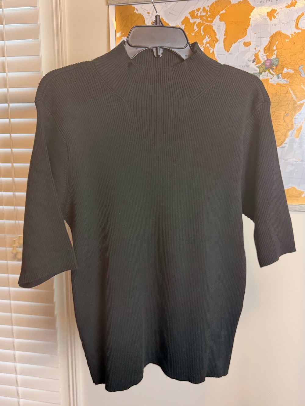 Coldwater Creek Black Mockneck Sweater XL 100% Cotton Rib Knit Half Sleeve